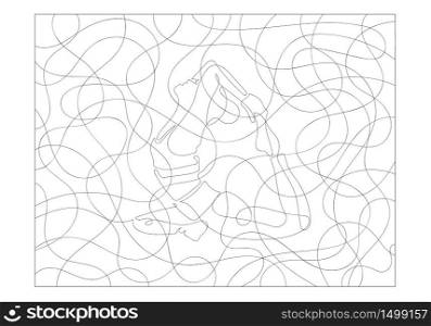 Coloring page Yoga composition art pattern. Coloring book for adult and children. Anxiety illustration. continuous line.