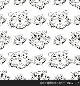 Coloring Seamless vector pattern with tigers faces. Pattern in hand draw style. New Year&rsquo;s holidays 2022. Year of the tiger. Can be used for packaging and etc. Coloring Seamless vector pattern with tigers faces. Pattern in hand draw style. New Year&rsquo;s holidays 2022