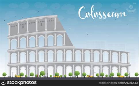 Colosseum in Rome with blue sky. Italy. Vector illustration. Business Travel and Tourism Conceptwith Historic Landmark.Image for Presentation, Banner, Placard and Web Site.