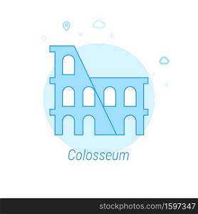 Colosseum, Rome, Italy Flat Vector Icon. Historical Landmarks Related Illustration. Light Flat Style. Blue Monochrome Design. Editable Stroke. Adjust Line Weight. Design with Pixel Perfection.. Colosseum, Rome, Italy Flat Vector Illustration, Icon. Light Blue Monochrome Design. Editable Stroke