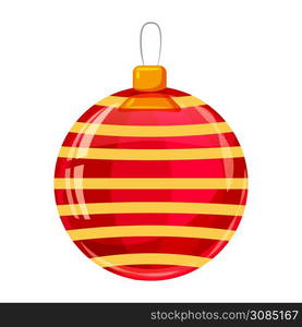 Colour decorated christmas red ball isolated on white background. Colour decorated christmas red ball isolated on white background. Vector illustration. Cartoon style