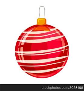 Colour decorated christmas red ball isolated on white background. Colour decorated christmas red ball isolated on white background. Vector illustration. Cartoon style