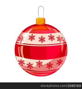 Colour decorated christmas red ball isolated on white background. Colour decorated christmas red ball isolated on white background. Vector illustration. Cartoon style