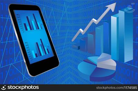 Colour illustration of business and financial charts and Smart phone