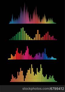 Colour music digital soundwaves. Colour music digital soundwaves isolated on black background. Vector illustration
