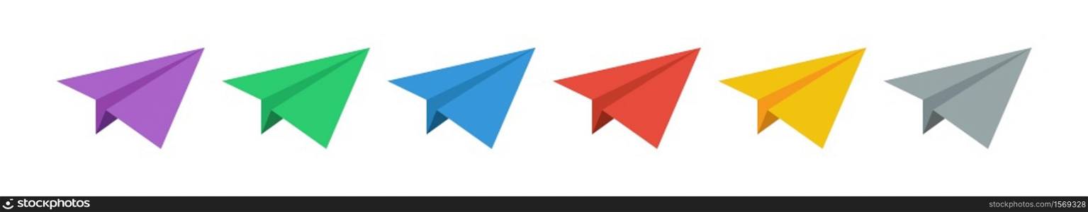 Colour paper plane collection. Vector colored airplane set.