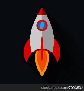 Colour rocket icon in flat style with shadow
