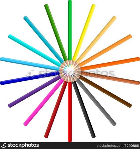 Colour wheel of brightly coloured pencils