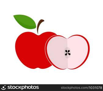Coloured drawing of an Apple. A whole Apple and half an Apple.