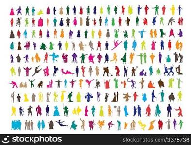 coloured people silhouettes isolated on white