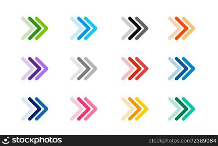 Colourful Arrow sign icon set. Simple circle shape internet button on grey background. Contemporary style.. Colourful Arrow sign icon set. Simple circle shape internet button on grey background.
