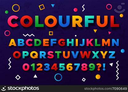 Colourful bold alphabet. Urban old vivid color vector font. Alphabet and abc trendy typeface, typography vivid illustration. Colourful bold alphabet. Urban old vivid color vector font