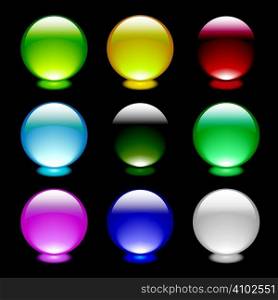Colourful bright gel filled icon buttons on black background
