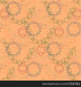 Colourful chains and bracelets seamless pattern on beige background. Jewellery illustration for greeting cards, invitations, jewellery store advertisements.. Colourful chains and bracelets seamless pattern on beige background.