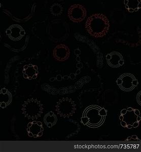 Colourful chains and bracelets seamless pattern on black background. Jewellery illustration for greeting cards, invitations, jewellery store advertisements.. Colourful chains and bracelets seamless pattern on black background.