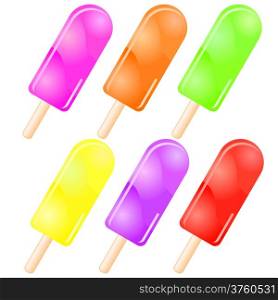 Colourful ice-cream with stick isolated on white background, vector illustration