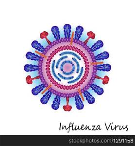 Colourful Influenza Virus particle structure isolated on white background. Vector illustration. Influenza Virus particle structure isolated