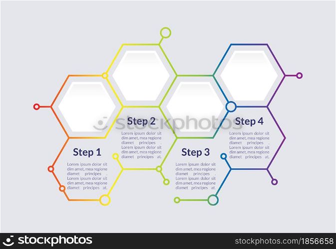 Colourful infographic chart design template. Communication info. Abstract vector infochart with blank copy spaces. Instructional graphics with 4 step sequence. Visual data presentation. Colourful infographic chart design template