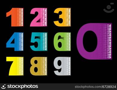 Colourful numbers collection set icons with black background