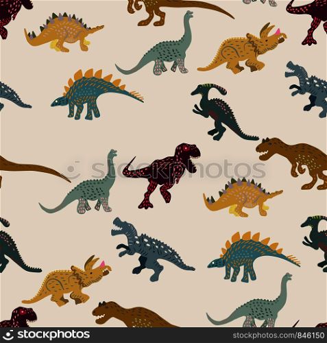 Colourful predators seamless pattern on brown background. Cute hand drawn sketch style textile, wrapping paper, background design.. Colourful predators seamless pattern on brown background