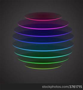 Colourful sliced sphere on dark background, vector illustration