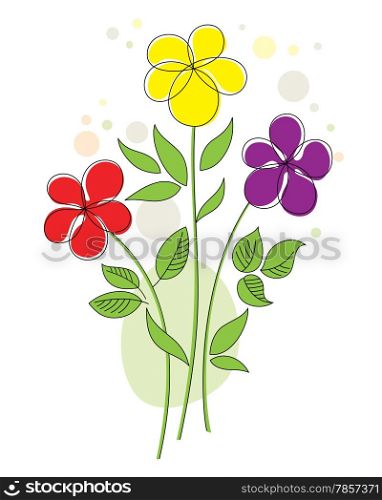 Colourful vector illustration with three funny abstract flowers