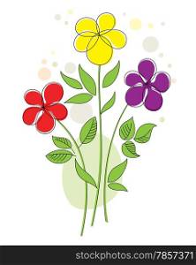 Colourful vector illustration with three funny abstract flowers