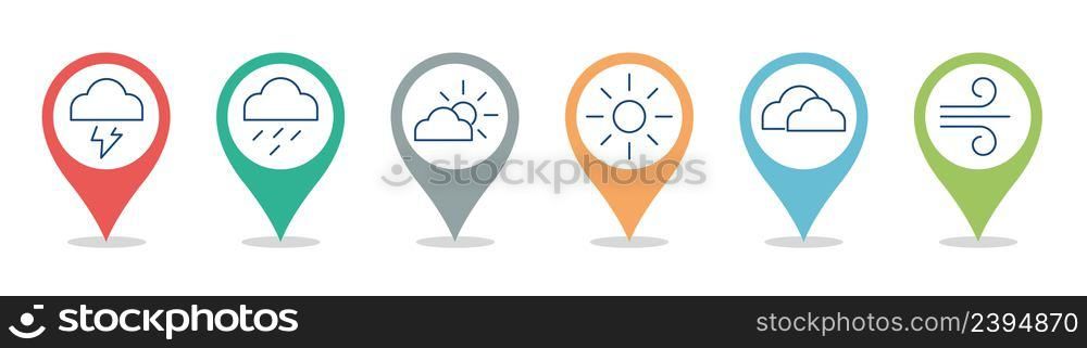 Colourful weather forecast signs on white background. Calendar icon vector. Flat vector.. Colourful weather forecast signs on white background. Calendar icon vector.
