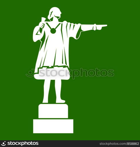 Columbus monument icon white isolated on green background. Vector illustration. Columbus monument icon green