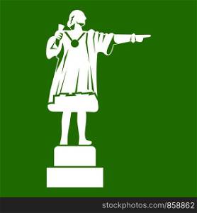 Columbus monument icon white isolated on green background. Vector illustration. Columbus monument icon green