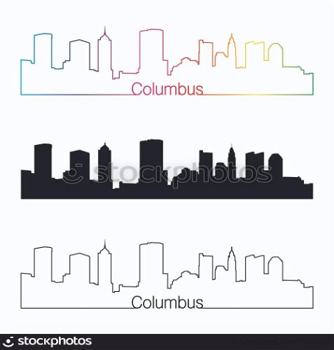 Columbus skyline linear style with rainbow in editable vector file