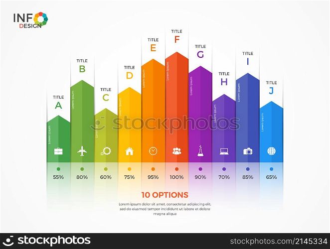 Column chart infographic template with 10 options. The elements of this template can be easily adjusted, transformed, added/completed, deleted and the colour can be changed.. Column chart infographic template with 10 options