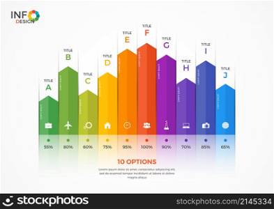 Column chart infographic template with 10 options. The elements of this template can be easily adjusted, transformed, added/completed, deleted and the colour can be changed.. Column chart infographic template with 10 options