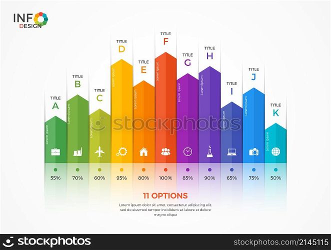 Column chart infographic template with 11 options. The elements of this template can be easily adjusted, transformed, added/completed, deleted and the colour can be changed.. Column chart infographic template with 11 options