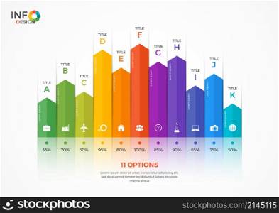 Column chart infographic template with 11 options. The elements of this template can be easily adjusted, transformed, added/completed, deleted and the colour can be changed.. Column chart infographic template with 11 options