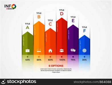 Column chart infographic template with 6 options. The elements of this template can be easily adjusted, transformed, added/completed, deleted and the colour can be changed.. Column chart infographic template with 6 options.