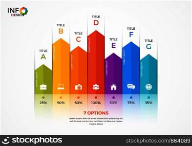 Column chart infographic template with 7 options. The elements of this template can be easily adjusted, transformed, added/completed, deleted and the colour can be changed.. Column chart infographic template with 7 options