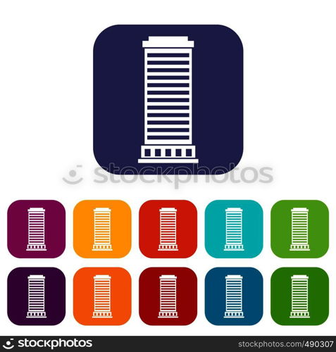 Column icons set vector illustration in flat style in colors red, blue, green, and other. Column icons set