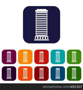 Column icons set vector illustration in flat style in colors red, blue, green, and other. Column icons set