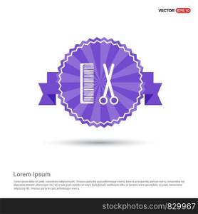 Comb and scissors icon - Purple Ribbon banner