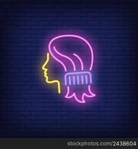 Comb combing woman hair neon sign. Hairdressing salon, style and fashion concept. Advertisement design. Night bright colorful billboard, light banner. Vector illustration in neon style.