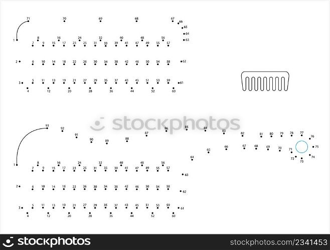 Comb Icon Connect The Dots, Hair Comb Icon, Tool With Row Of Narrow Teeth Used To Untangle, Arrange Hair Vector Art Illustration, Puzzle Game Containing A Sequence Of Numbered Dots