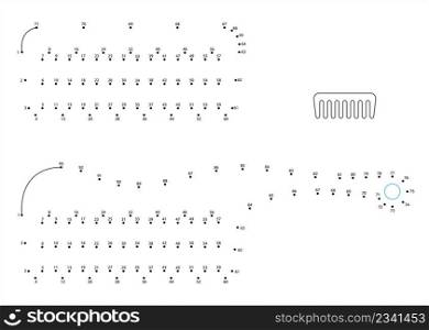 Comb Icon Connect The Dots, Hair Comb Icon, Tool With Row Of Narrow Teeth Used To Untangle, Arrange Hair Vector Art Illustration, Puzzle Game Containing A Sequence Of Numbered Dots