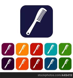 Comb icons set vector illustration in flat style In colors red, blue, green and other. Comb icons set flat