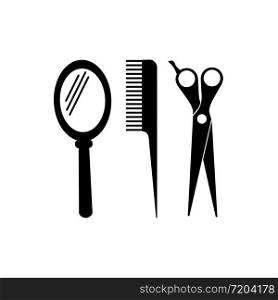 Comb, mirror, scissors icon vector logo design black symbol isolated on white background. Vector EPS 10.. Comb, mirror, scissors icon vector logo design black symbol isolated on white background. Vector EPS 10