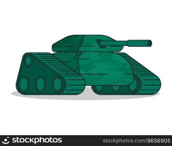 Combat army track tank with camouflage coloring and long barrel for firing projectiles at enemy. Heavy self propelled artillery equipment. Simple flat vector isolated on white background