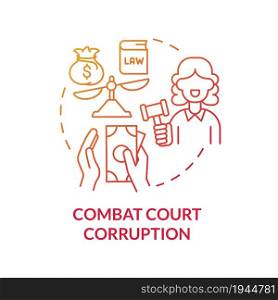 Combat court corruption red concept icon. Corrupt judicial system abstract idea thin line illustration. Bribery and political interference in court. Vector isolated outline color drawing.. Combat court corruption red concept icon