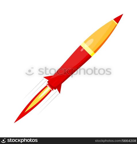 Combat red rocket in motion isolated on white background. Vector illustration.