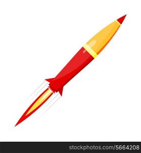 Combat red rocket in motion isolated on white background. Vector illustration.