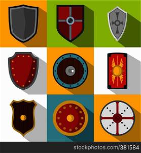 Combat shield icons set. Flat illustration of 9 combat shield vector icons for web. Combat shield icons set, flat style